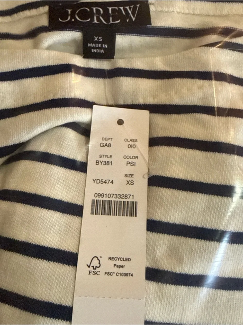 J. Crew Mariner Stripe Cropped Pearl Fringe Boatneck Top XS NWT - Picture 5 of 11